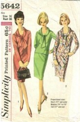 5642 SIMPLICITY 1964 PROPORTION 1 & 2 PIECE LONG SLEEVE DRESS PATTERN 14 34"B uncut